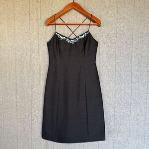 Vintage Yves Cossette Depeche Mode Black 100% Silk Floral Embroidered Midi Dress